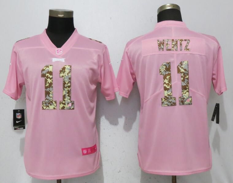 Women Philadelphia Eagles #11 Wentz Pink Camouflage font love pink Nike Vapor Untouchable Player NFL Jerseys->los angeles angels->MLB Jersey